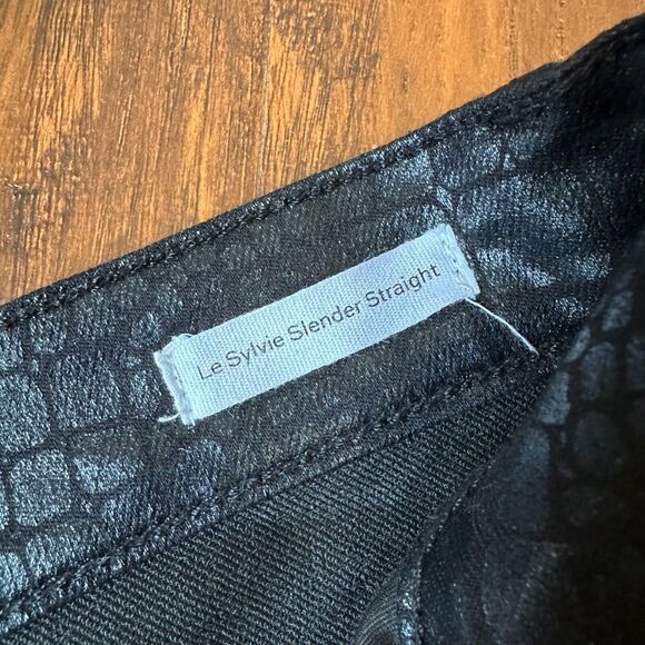 FRAME DENIM Hi-Rise Le Sylvie Slender Straight Jean in Coated Noir Croc - Picture 11 of 16